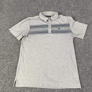 Travis Mathew Polo Shirt Mens Medium Gray Stripe Golf Performance Casual